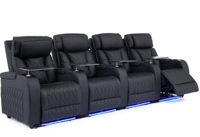 Airadlis Home Theater Seating Top Grain Leather, Movie Theater Chairs Theater Recliner Sofa with Dual Power Ergonomic Design 7 Colors Ambient Lighting Tray Table Type-C USB Charge (Black, Row of 4)