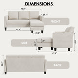 YESHOMY Convertible Sectional 3 L-Shaped Couch Soft Seat with Modern Linen Fabric, Small Space Sofas for Living Room, Apartment and Office, 70'', White YESHOMY