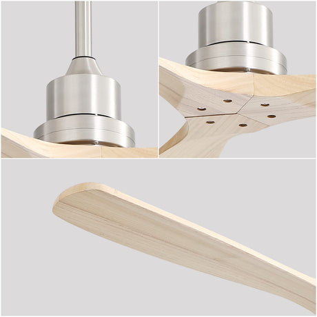Sofucor 52 Inch Ceiling Fan with Remote, 3 Blade Carved Wood Fan Without No Light, Modern Ceiling Fan for Indoor Outdoor Bedroom Living Room Patios Farmhouse, Reversible DC Motor Sofucor