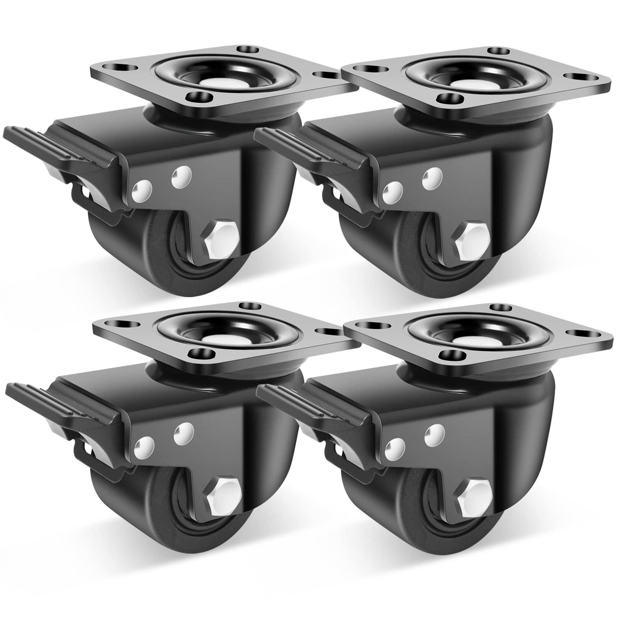 Nefish 3 Inch Caster Wheels Set of 4, Heavy Duty Plate Swivel Casters 4400 LBS, Low Center of Gravity Design Nylon Industrial Caster Wheels for Equipment, Machine, Toolbox Workbench Nefish