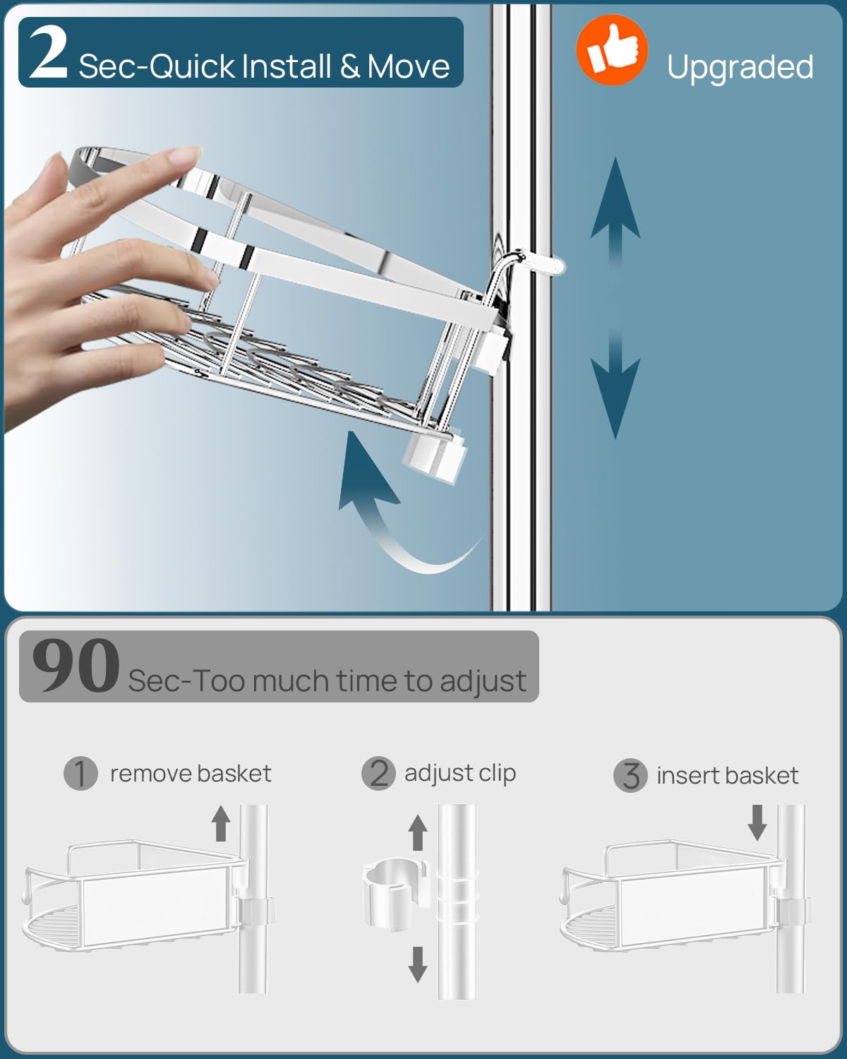 SEIRIONE Rustproof Shower Corner Caddy Organizer for Bathroom, 4 Adjustable Shelves with Tension Pole, for Bathtub Shampoo Accessories Storage Holder, 34 to 116 Inch Height SEIRIONE