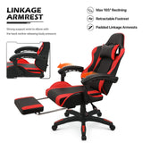 MoNiBloom Gaming Chair with Footrest High Back Video Game Chair with Headrest & Lumbar Support Height Adjustable Leather Swivel Computer Chair for Adult Teen Office or Gaming, Red MoNiBloom