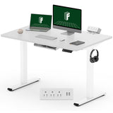 FLEXISPOT EN2 Electric White Stand Up Desk 48 x 30'' Whole-Piece Desktop Adjustable Height Standing Desk with Desk Clamp Power Strip, Cable Management (White Frame + 48" White Desktop, 2 Packages) FLEXISPOT