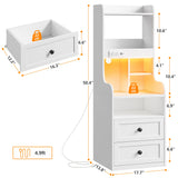 EnHomee Tall LED Nightstands Set of 2 with Charging Station and 2 Drawers in White EnHomee