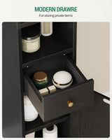 Hzuaneri Bathroom Cabinet with Adjustable Shelves, Freestanding Floor Cabinet, Tall Black Bathroom Storage Cabinet, Narrow Toilet Paper Storage, 7.9"D x 7.9"W x 70.9"H Hzuaneri