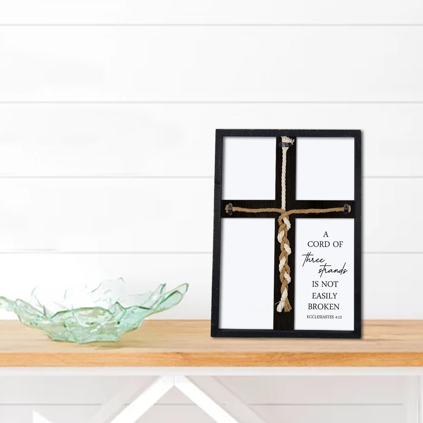 A Cord of Three Strands Wedding Sign 15"X10" Unity Cross Braid for Wedding Ceremony Ideas Wood Frame for Couple Anniversary Religious Christian Marriage Gifts Decor Ecclesiastes 4:9-12 (Black - WoodArtSupply