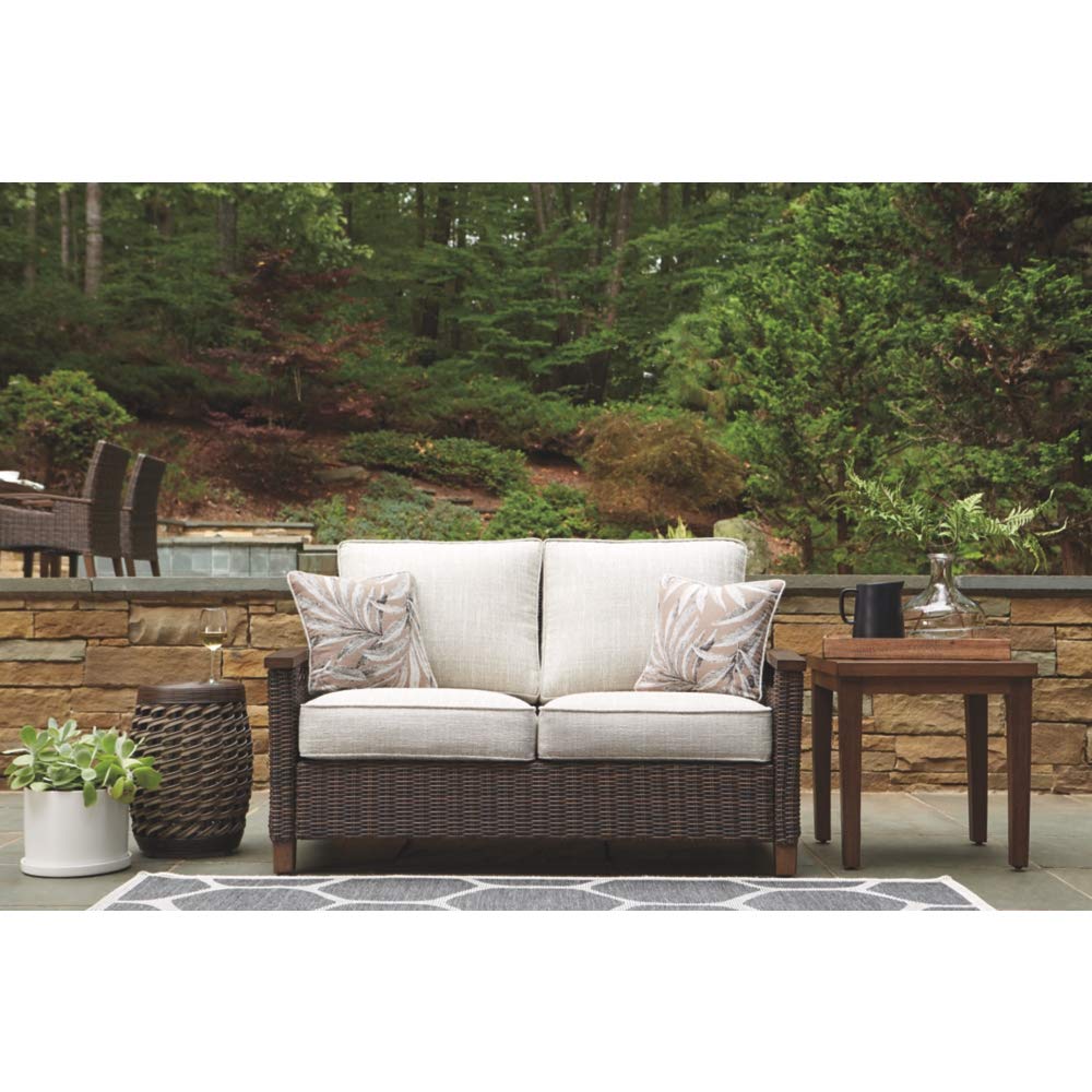 Signature Design by Ashley Paradise Trail Outdoor Loveseat with All Weather Cushions, Medium Brown Signature Design by Ashley