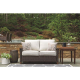 Signature Design by Ashley Paradise Trail Outdoor Loveseat with All Weather Cushions, Medium Brown Signature Design by Ashley