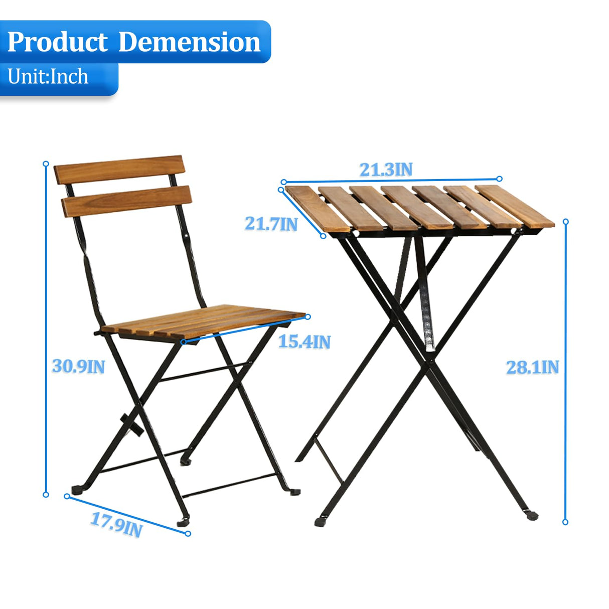 BSTOPHKL 3 Pieces Patio Bistro Set,Foldable Outdoor Patio Furniture Sets,1 Weather-Resistant Table and 2 Chairs,Outdoor and Indoor for Patio,Yard, Garden,Balcony BSTOPHKL
