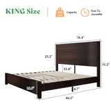 amerlife King Size 51.2" Wood Bed Frame, Rustic Platform Bed with Spliced Headboard, Wood Slats Support/Noiseless/Dark Brown/No Box Spring Needed amerlife