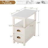 PHI VILLA Narrow End Table with 2 Drawers Nightstand Side Table Bedside Tables Small Sofa Table for Living Room Bedroom PHI VILLA