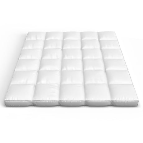Lavish Home Down Mattress Topper - Queen 4-Inch Duck and Goose Feather Bed with Cotton Mattress Topper Cover - Plush Pillow Top for Cushion and Support (White) Lavish Home