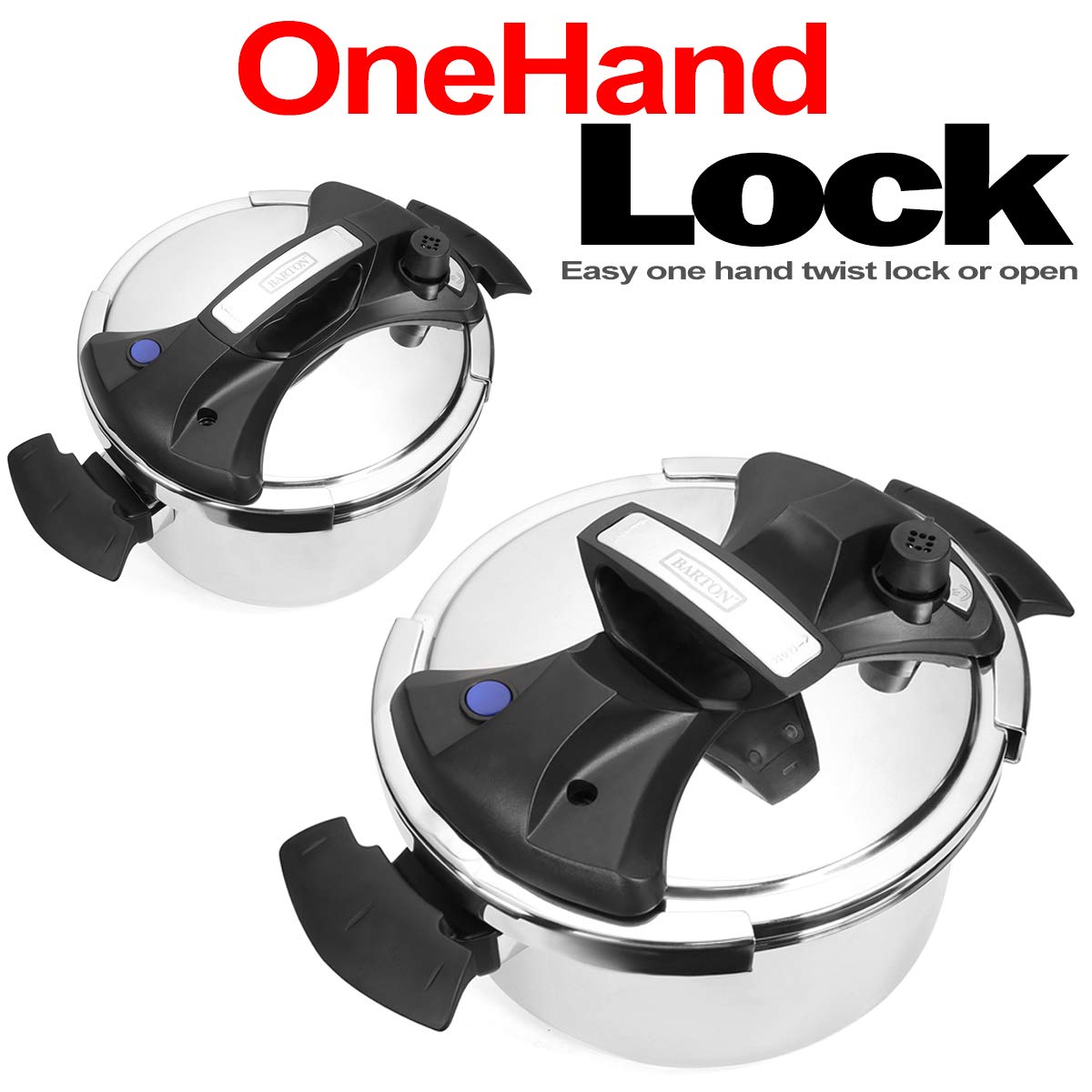 Barton 10.5 Quart Pressure Cooker Stovetop With Easy-Lock Lid Commercial 18/8- Stainless Steel Instant Fast Cooking with Recipes Book Barton