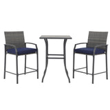 JOIVI 3 Piece Patio Bar Set, Outdoor Wicker Counter Height Bar Stools and Wood Top Table Set for 2 People, Bar Height Table Bistro Set with 2 Bar Chairs and Cushions for Backyard, Balcony JOIVI