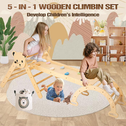 Pickler Pikler Triangle Set Climber 3 Piece Climbing Gym, woodandhearts Montessori Climbing Set Toys Play Structure Jungle Gym Slide,Indoor Wooden Climbing Arch Toy Climb for Toddlers Baby Kids Infant