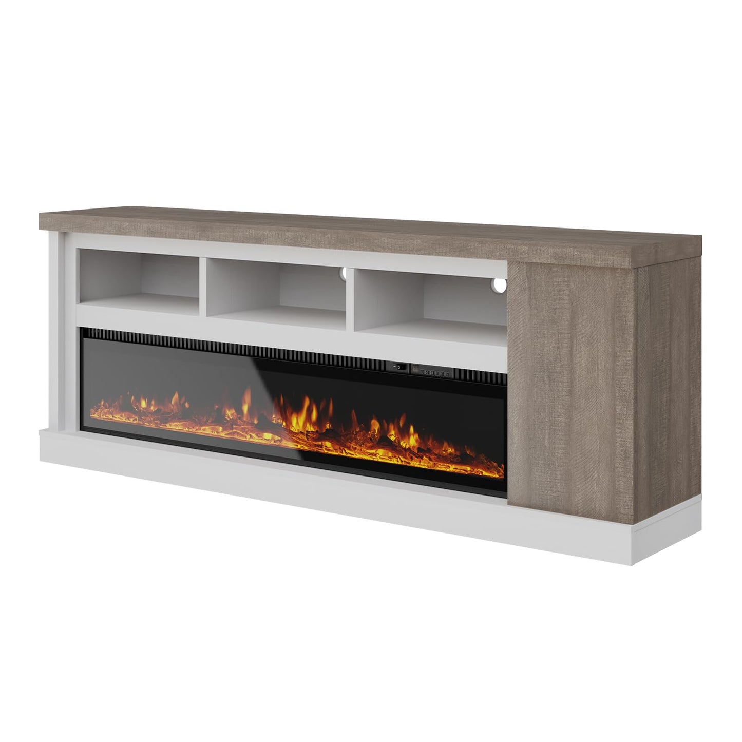 LUXOAK 75” Fireplace TV Stand with 60” Electric Fireplace, Chunky Entertainment Center with Wood Grain, Color Clash Entertainment Stand for TVs up to 85”, White&Grey