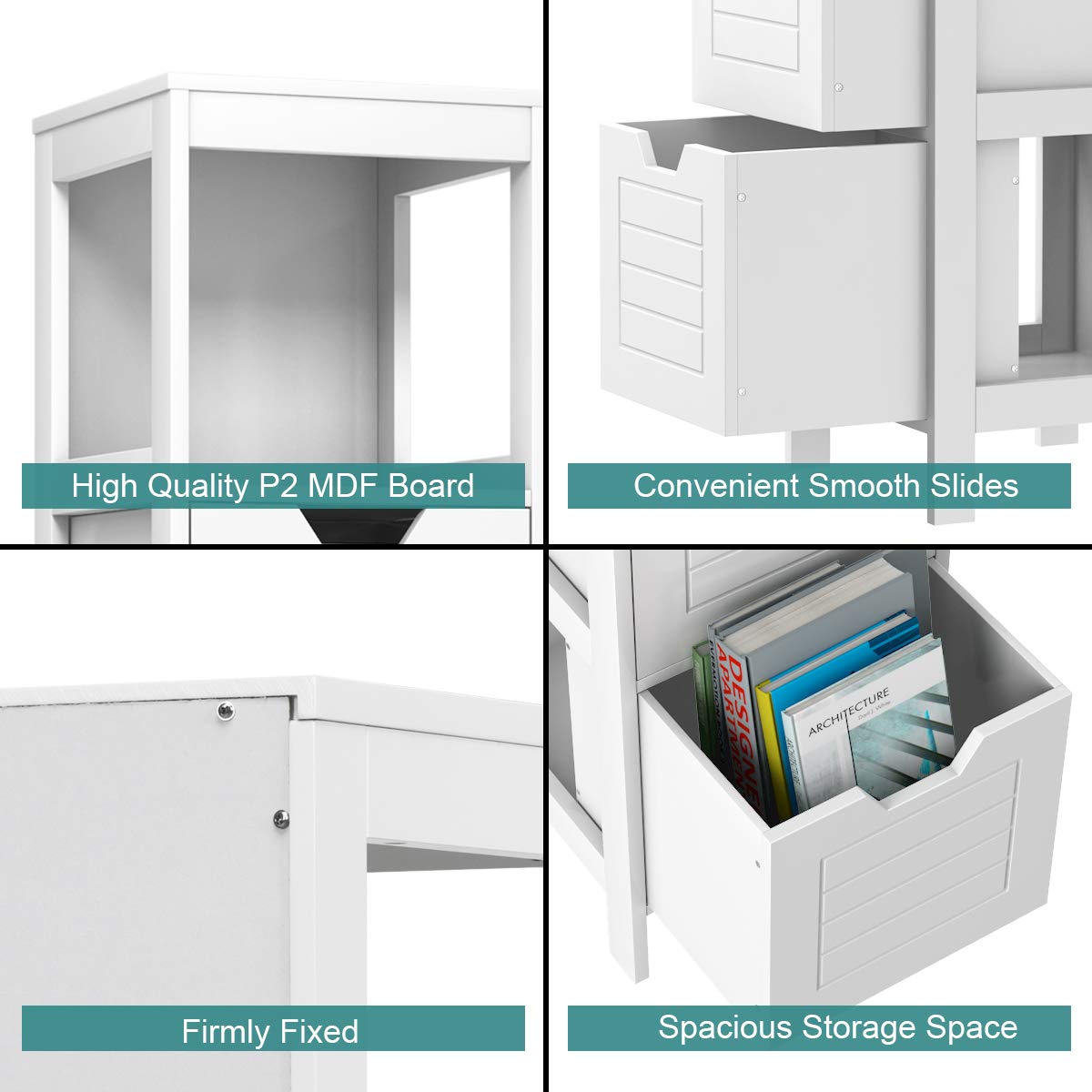 Tangkula Bathroom Floor Cabinet, Narrow Wooden Storage Cabinet w/2 Switchable Drawers, Multifunctional Side Cabinet for Bathroom, Freestanding Small Cabinet for Small Spaces, 12 x 12 35 Inch (White) Tangkula