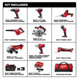 MILWAUKEE M18 18-Volt Lithium-Ion Cordless Combo Tool Kit (9-Tool) with (3) 4.0 Ah Batteries, Charger and Tool Bag WoodArtSupply
