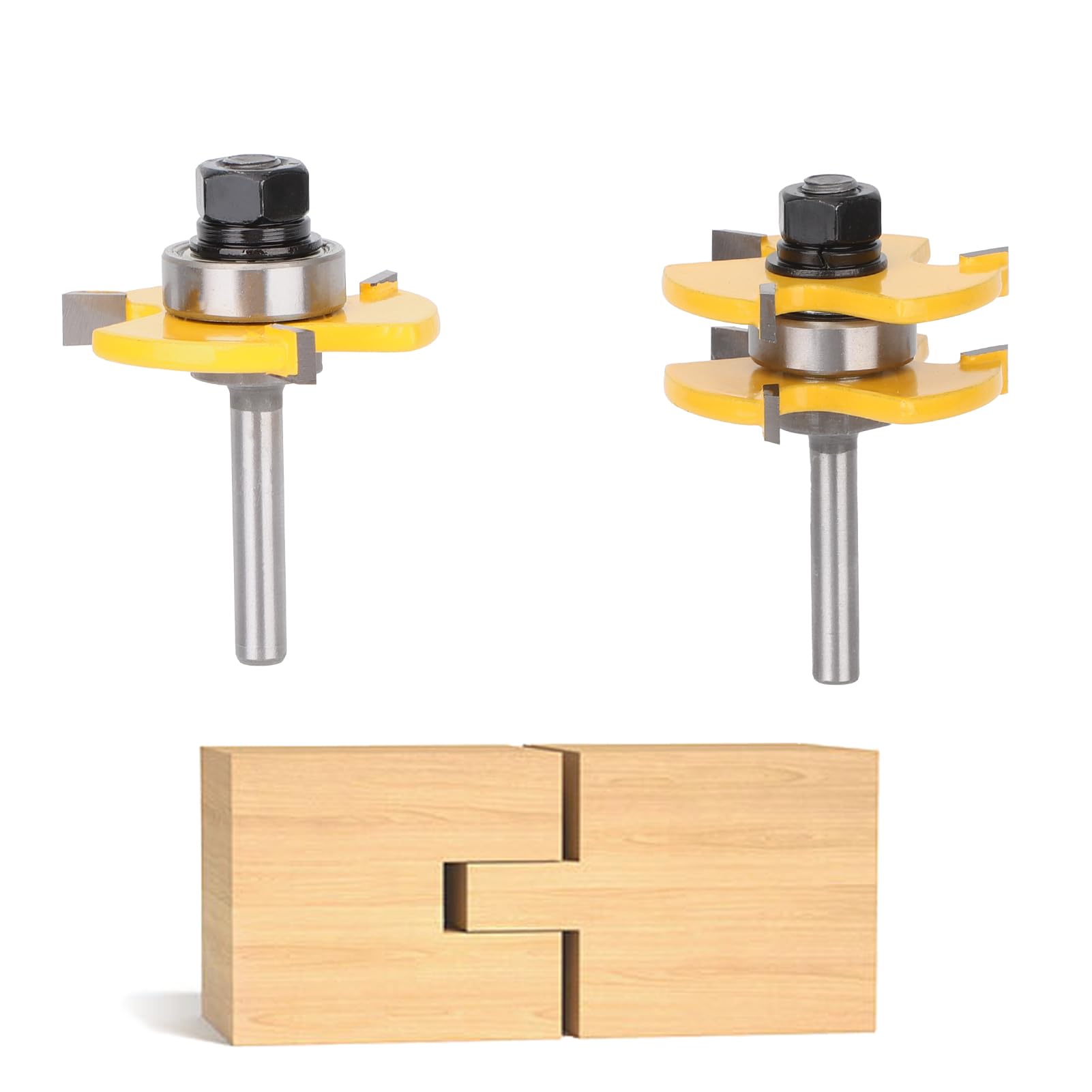 Yougfin 2PCS Tongue and Groove Set , 1/4" Shank Router Bit Set for Making Raised Panel Cabinet Door, 3 Teeth Adjustable T Shape Wood Milling Cutter - WoodArtSupply