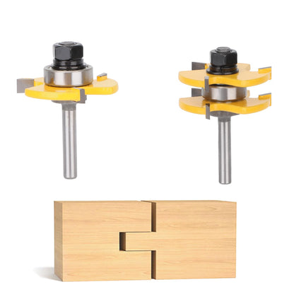 Yougfin 2PCS Tongue and Groove Set , 1/4" Shank Router Bit Set for Making Raised Panel Cabinet Door, 3 Teeth Adjustable T Shape Wood Milling Cutter - WoodArtSupply