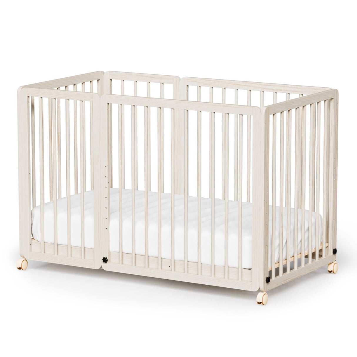 JOYMOR 8-in-1 Convertible Crib with 2" Mattress, Convert from Bassinet, Mid Crib to Full Size Crib, Height Adjustable, Easily Convert to Toddler Bed JOYMOR