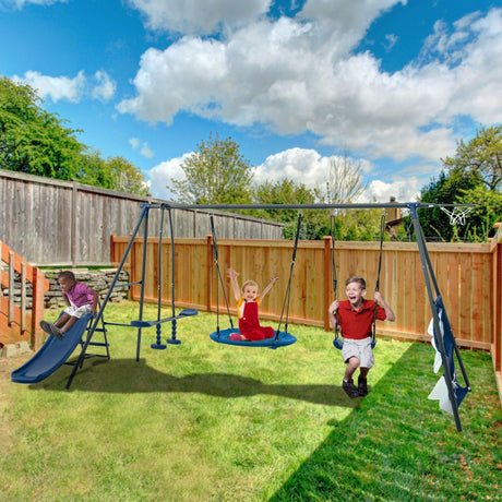 Interesting Six Function Swingset With Net Swing Metal Plastic Safe Swing Set 440Lbs For Outdoor Playground For Age 3+ With 31.5" Net Swing - / HouseOfZazla