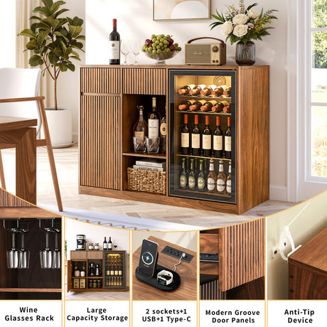 51" Fluted Bar Cabinet with Fridge Space and Wine Glass Rack HouseOfZazla