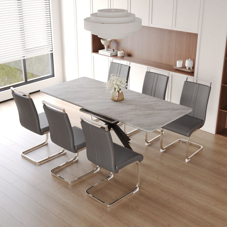 Modern Extendable Dining Table Set With Soft Padded Armless Chairs HouseOfZazla