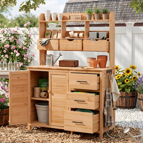 TOPMAX Farmhouse Patio Potting Bench with Storage and Workstation HouseOfZazla