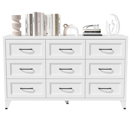 9 Drawer White Metal Dresser with Quiet-Glide Rails HouseOfZazla