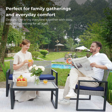 4 Piece Patio Furniture Set With Acacia Wood Table Top And Cushions HouseOfZazla