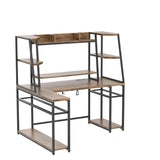 63'' Large L Shaped Gaming Desk with LED Lights & Power Strips, Reversible Gaming Table Desk with Hutch, L-shaped PC Gaming Desk with Storage, L Gamer Desk with Monitor Stand & Hook, Rustic Brown armocity