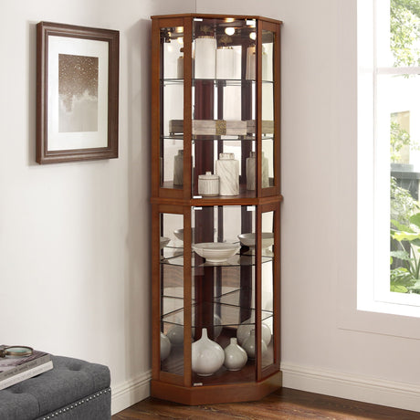 6 Shelf Corner Curio Display Cabinet With Lights, Mirrors And Adjustable Shelves HouseOfZazla