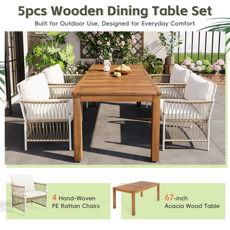 TOPMAX Patio 5pcs Wooden Dining Table Set HouseOfZazla