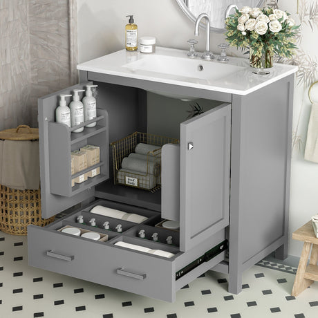Bathroom Vanity With Single Sink, Combo Cabinet Undermount Sink, Bathroom Storage Cabinet With Two Doors And A Drawer, Soft Closing, Multifunctional Storage, Solid Wood Frame HouseOfZazla