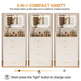 Compact 3 In 1 Vanity Desk With Open Top Mirror, Glass Desktop, 5 Height - White