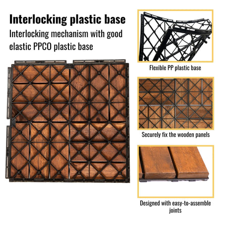 Interlocking Deck Tiles Checker Pattern, Square Acacia Hardwood Outdoor Flooring For Patio, Bancony, Pool Side HouseOfZazla