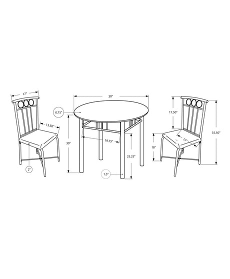3 Pieces Dining Table Set, Small, Round, Contemporary & Modern HouseOfZazla