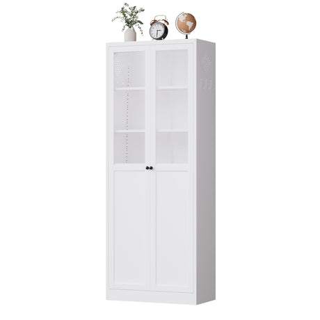 Tall Metal Kitchen Pantry Cabinet With Adjustable Shelves And Silent Magnetic Doors - White HouseOfZazla
