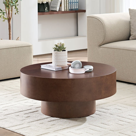 31.49'' Faux Burl Wood Pattern Round Coffee Table with Sturdy Pedestal HouseOfZazla