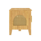 Lars Indoor Rattan Decorated Rubber Wood Dog Crate Cabinet