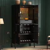 U_STYLE Modern Fluted Wine Cabinet with Glass Display & Stemware Rack