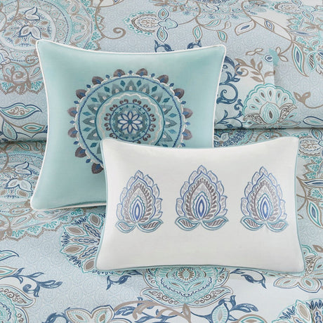 8 Piece Cotton Floral Printed Reversible Comforter Set Blue HouseOfZazla