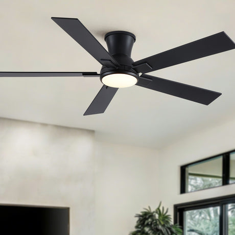 Low Profile Flush Mount Intergrated LED Ceiling Fan With Light And Reversible Quiet Motor HouseOfZazla