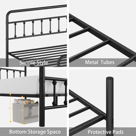 Metal Full Size Bed Frame with Headboard and Under Bed Storage HouseOfZazla