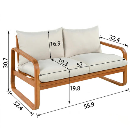 4-Piece Acacia Wood Outdoor Patio Furniture Set with Thick Cushions HouseOfZazla