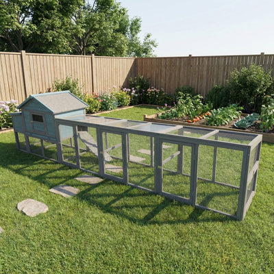 141" Large Wooden Chicken Coop with Nesting Box and Wire Fence