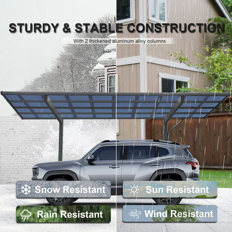 Outdoor Carport, Single Carport Aluminum Metal Frame And Polycarbonate Panels Car Port For Outdoor Driveway Car, Truck - Charcoal HouseOfZazla