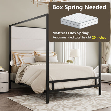 Canopy Bed With Tall Upholstered Headboard, 4 Poster Frame HouseOfZazla