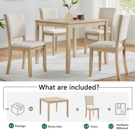 Modern 5-Piece Wooden Dining Table Set for 4 People in Light Oak HouseOfZazla